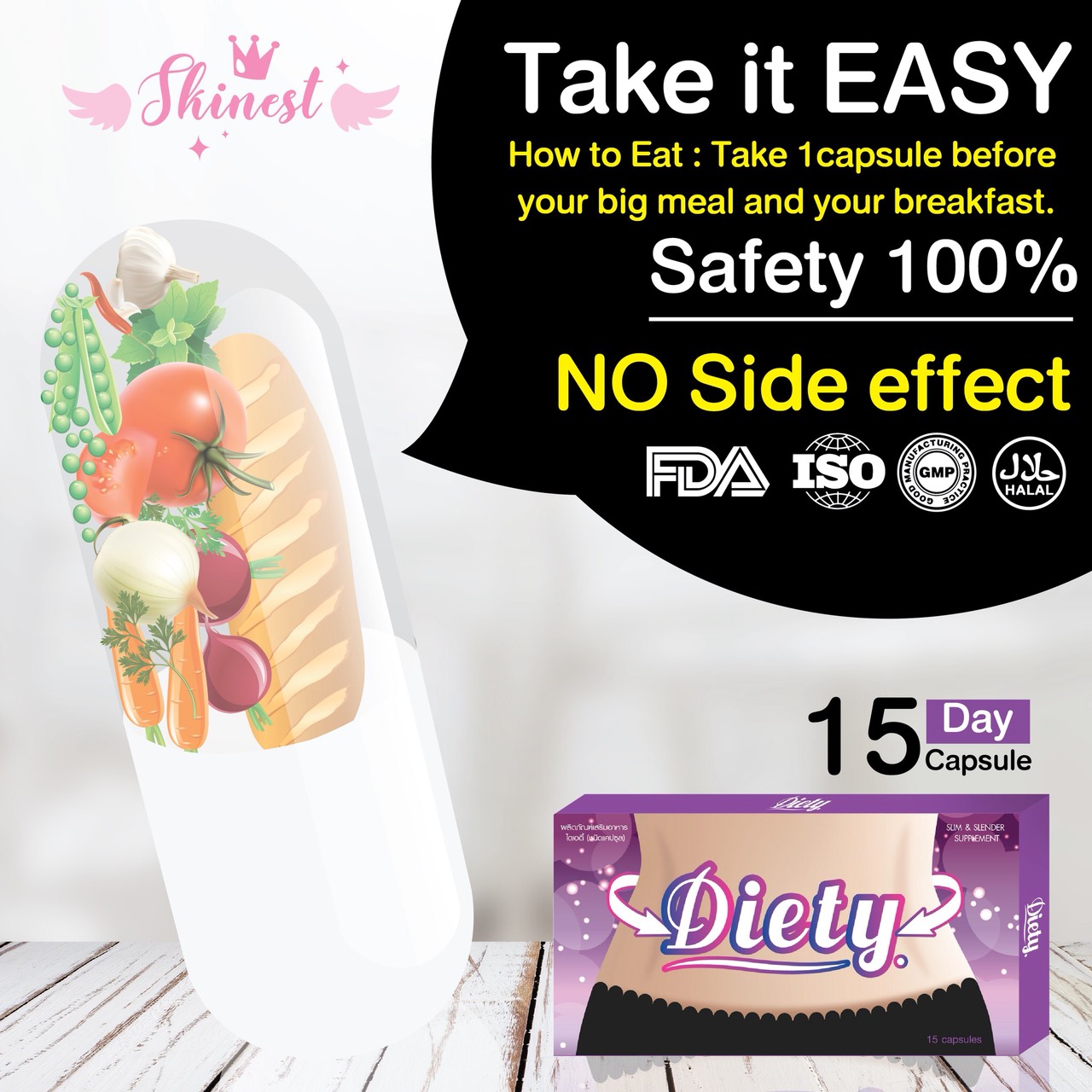 15 CAPS DIETY (GLUTA LAPUNZEL) SLIM & SLENDER WHITENING SKIN DIETARY SUPPLEMENT WEIGHT LOSS SLIM AND FIT by www.ccthaitown.com