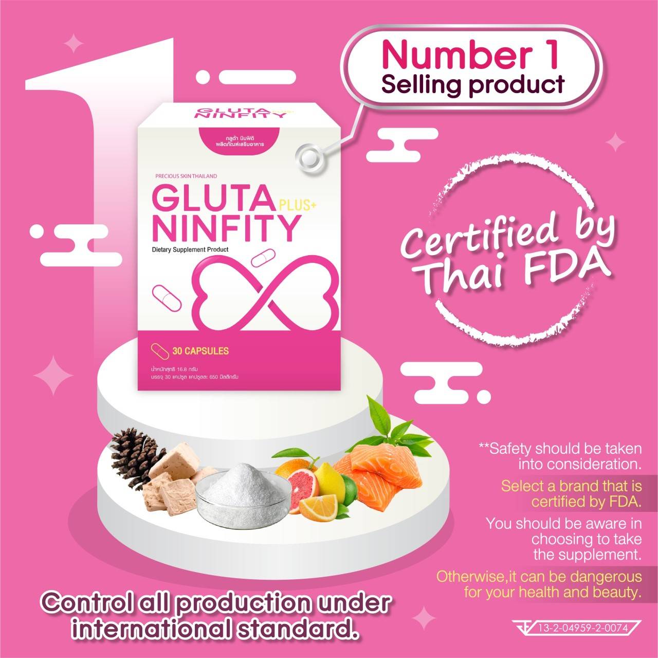 NEW GLUTA NINFITY PLUS+ 900,000 mg (NANO PLUS+) WHITE COLLAGEN Q10 ANTI-AGING AND V-SHAPE FACE STRAWBERRY EXTRACT WHITENING by "www.ccthaitown.com"