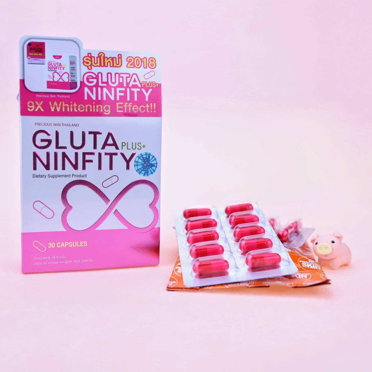 NEW GLUTA NINFITY PLUS+ 900,000 mg (NANO PLUS+) WHITE COLLAGEN Q10 ANTI-AGING AND V-SHAPE FACE STRAWBERRY EXTRACT WHITENING by "www.ccthaitown.com"