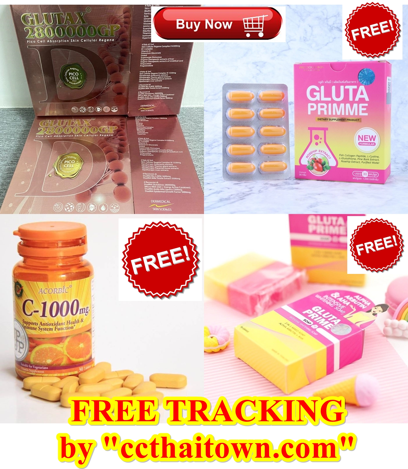 GLUTAX 2800000GP +FREE GLUTA PRIMME + VIT C ACORBIC ACID + GLUTA SOAP (4 PCS.) by www.ccthaitown.com