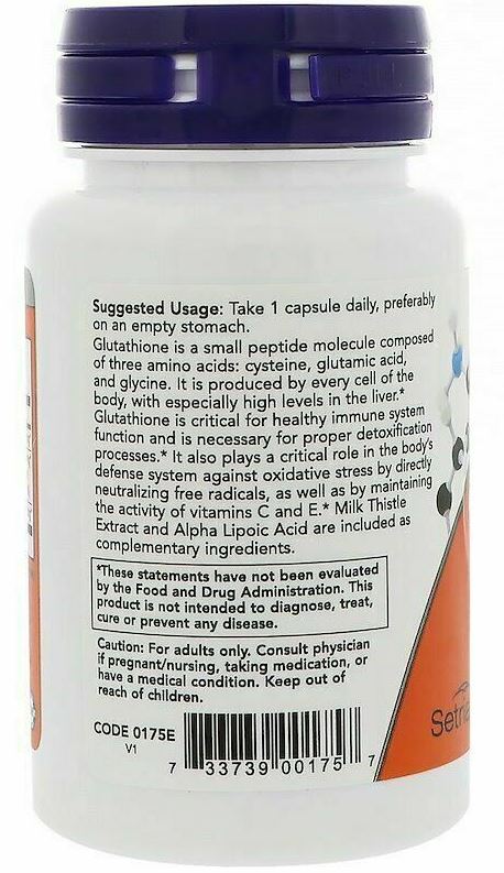 NOW FOODS GLUTATHIONE 500 mg 30 Veg CAPS MADE IN USA by "www.ccthaitown.com"