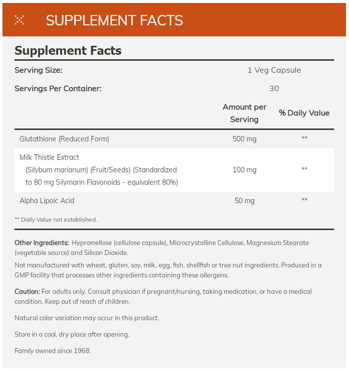 NOW FOODS GLUTATHIONE 500 mg 30 Veg CAPS MADE IN USA by "www.ccthaitown.com"