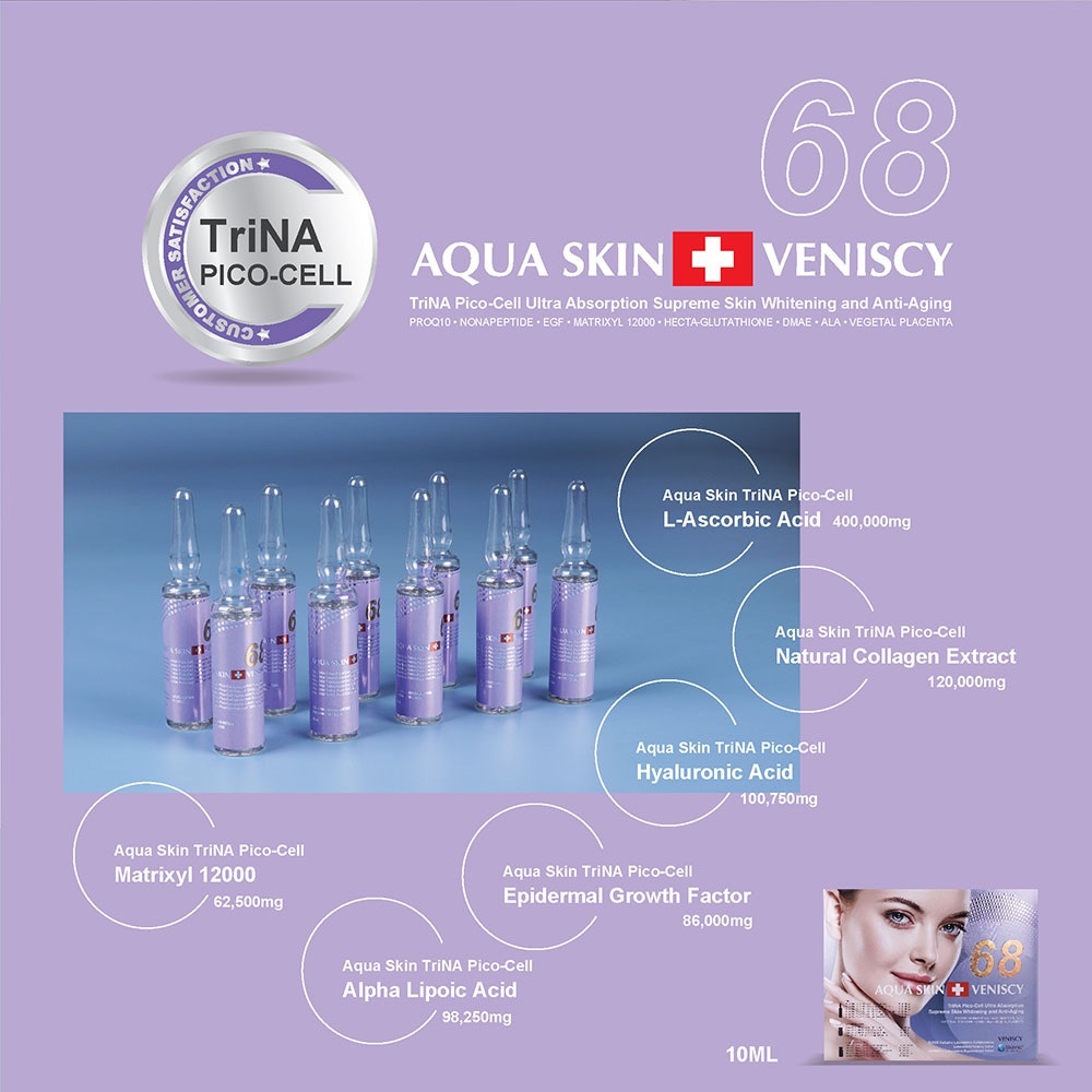 AQUA SKIN VENISCY 68 (SWISS) TRINA PICO-CELL ULTRA ABSORPTION SUPREME SKIN WHITENING AND ANTI-AGING