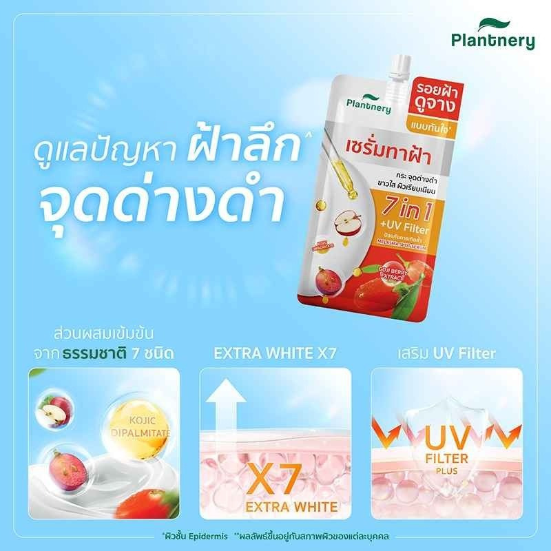 Anyone with melasma, freckles, or dark spots should try Plantnery Goji Kojic Melas Bright Spotless Double Serum 10 ml., a melasma serum available. It features 7-in-1 technology