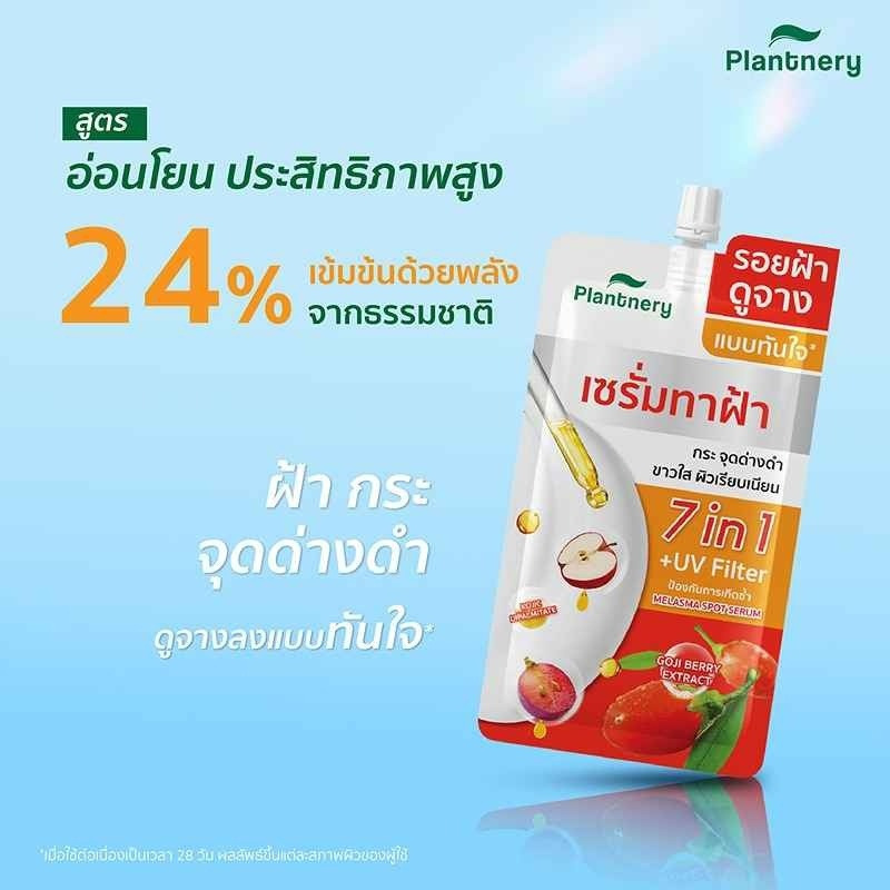 Anyone with melasma, freckles, or dark spots should try Plantnery Goji Kojic Melas Bright Spotless Double Serum 10 ml., a melasma serum available. It features 7-in-1 technology